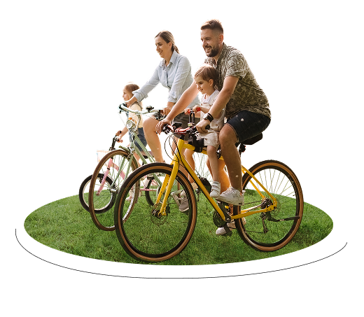Family riding bikes